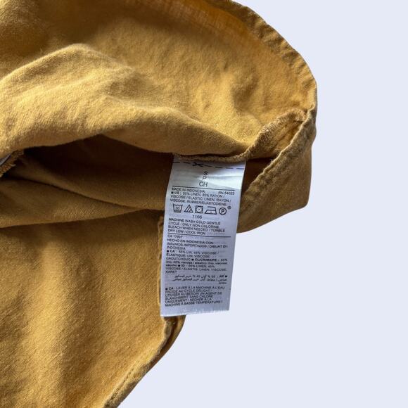 Old Navy linen-blend smocked peplum puff sleeve top S mustard square neck - Picture 5 of 5